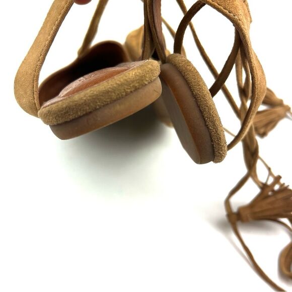 Jeffrey Campbell Amour Tassel Ankle Wrap Tan Suede Pointed Toe Flats size 7.5 - Picture 8 of 12